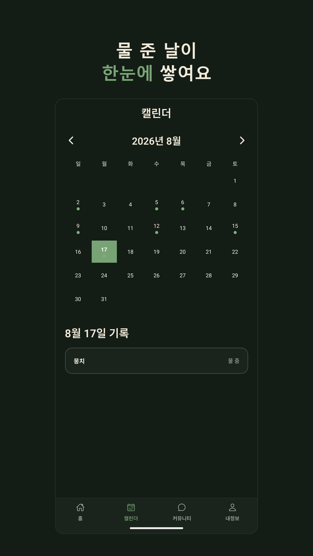 캘린더 — 물 준 날 기록